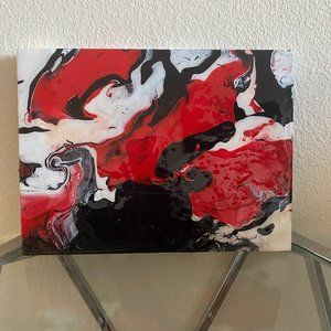 12 x 9 or 9 x 12 Acrylic art pour - Red, Black and White